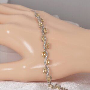 Natural Citrine Gemstone Tennis Bracelet Real Solid 925, 7"